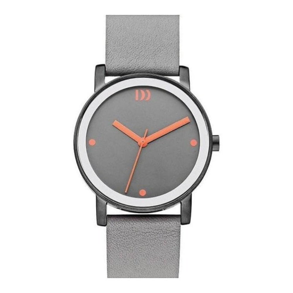 Stainless Steel Grey Dial & Grey Leather Strap Ladies Watch
