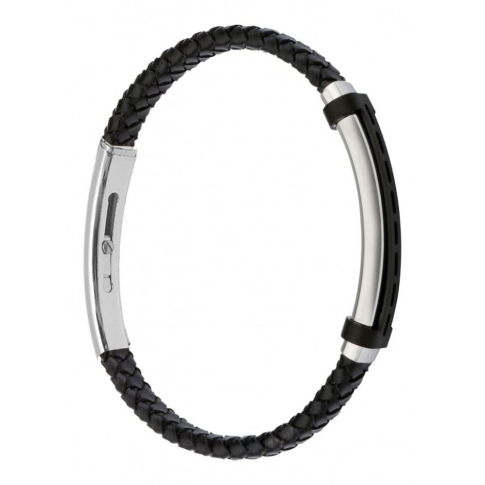 Men's Slim Line Black Leather Bracelet With Magnetic Clasp