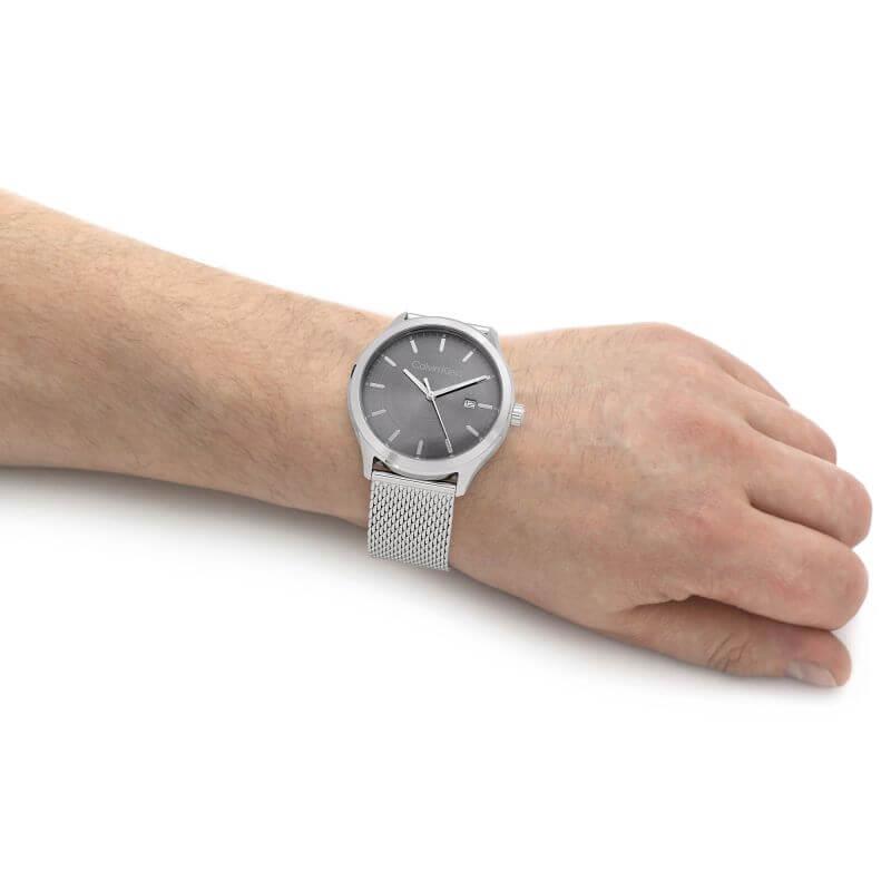 Stainless Steel Grey Dial With Mesh Strap Watch