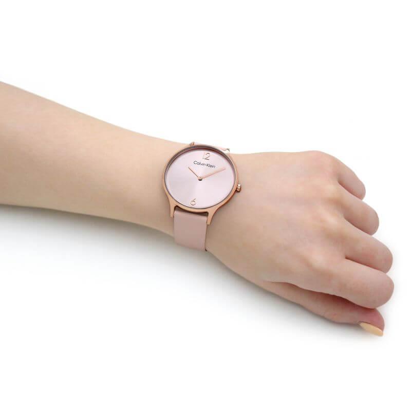 2H Pink Sunray Dial Pink Leather Strap Ladies Watch