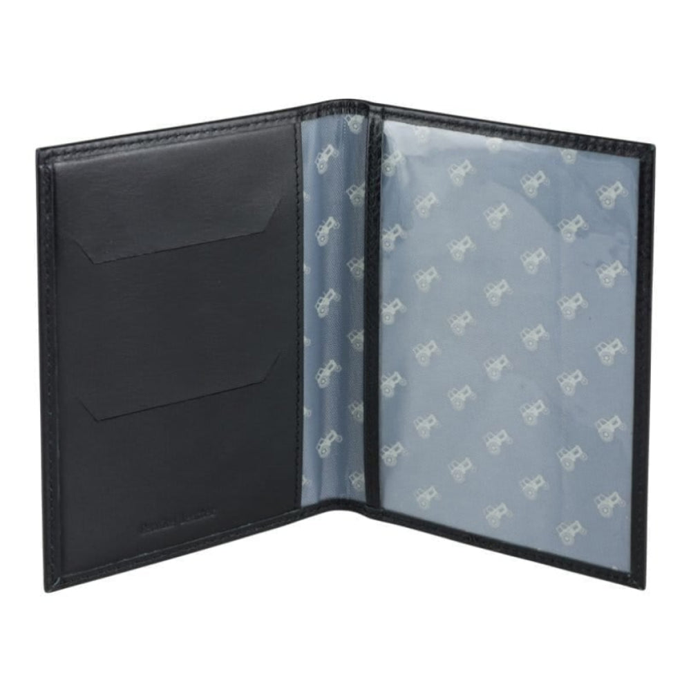 Leather Passport holder with Tractor lining -Black