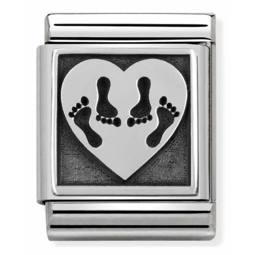 Composable Oxidized Heart With Feet Symbol Stainless Steel And Sterling Silver Big Charm