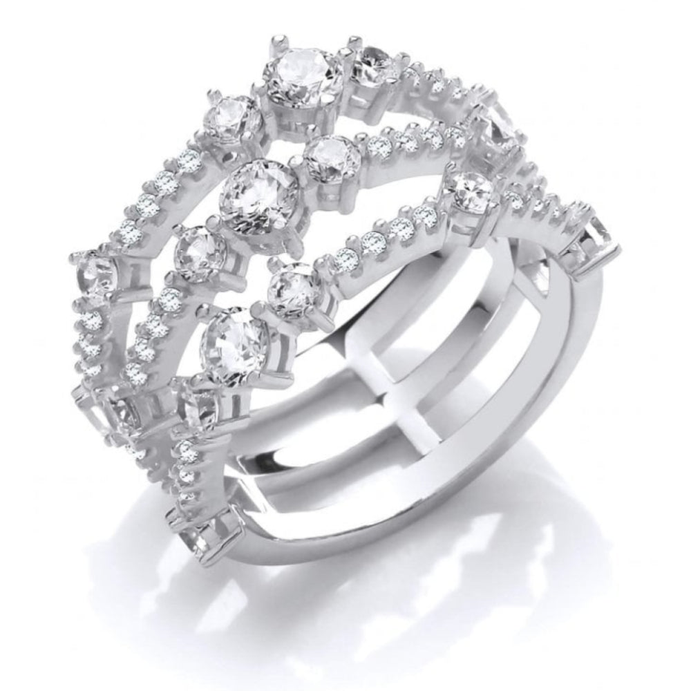 Silver CZ Triple Strand Retro Ring Size 7/N