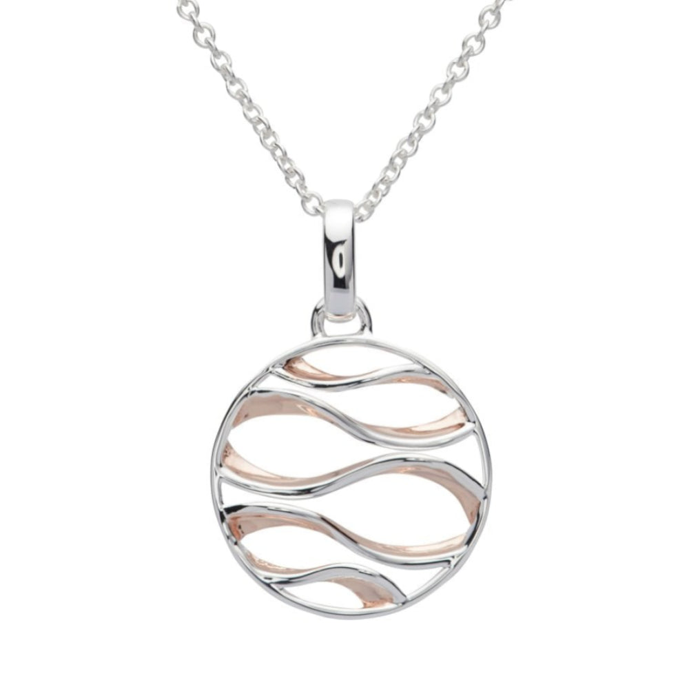 Sterling Silver 925 Circle Pendant with Rose Gold Plating Pattern