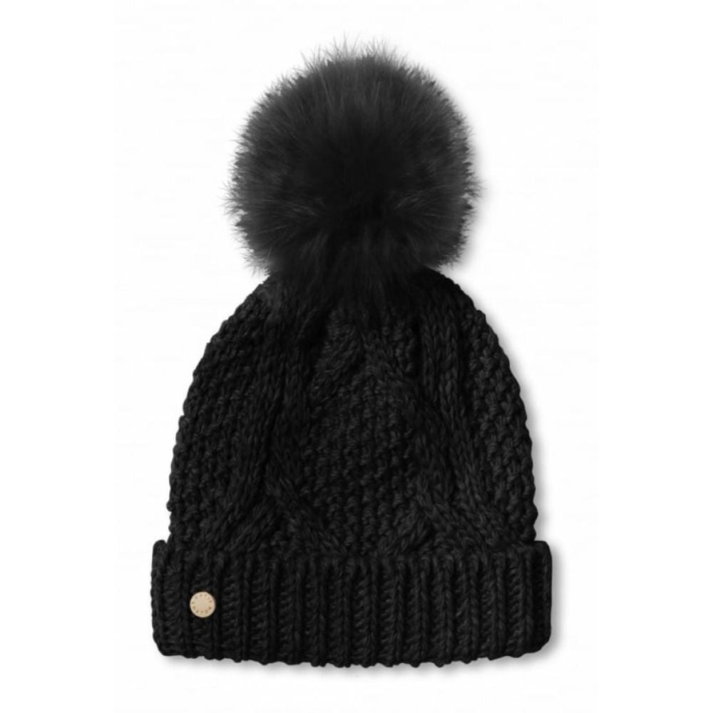 Cable Knit Bobble Hat - Black