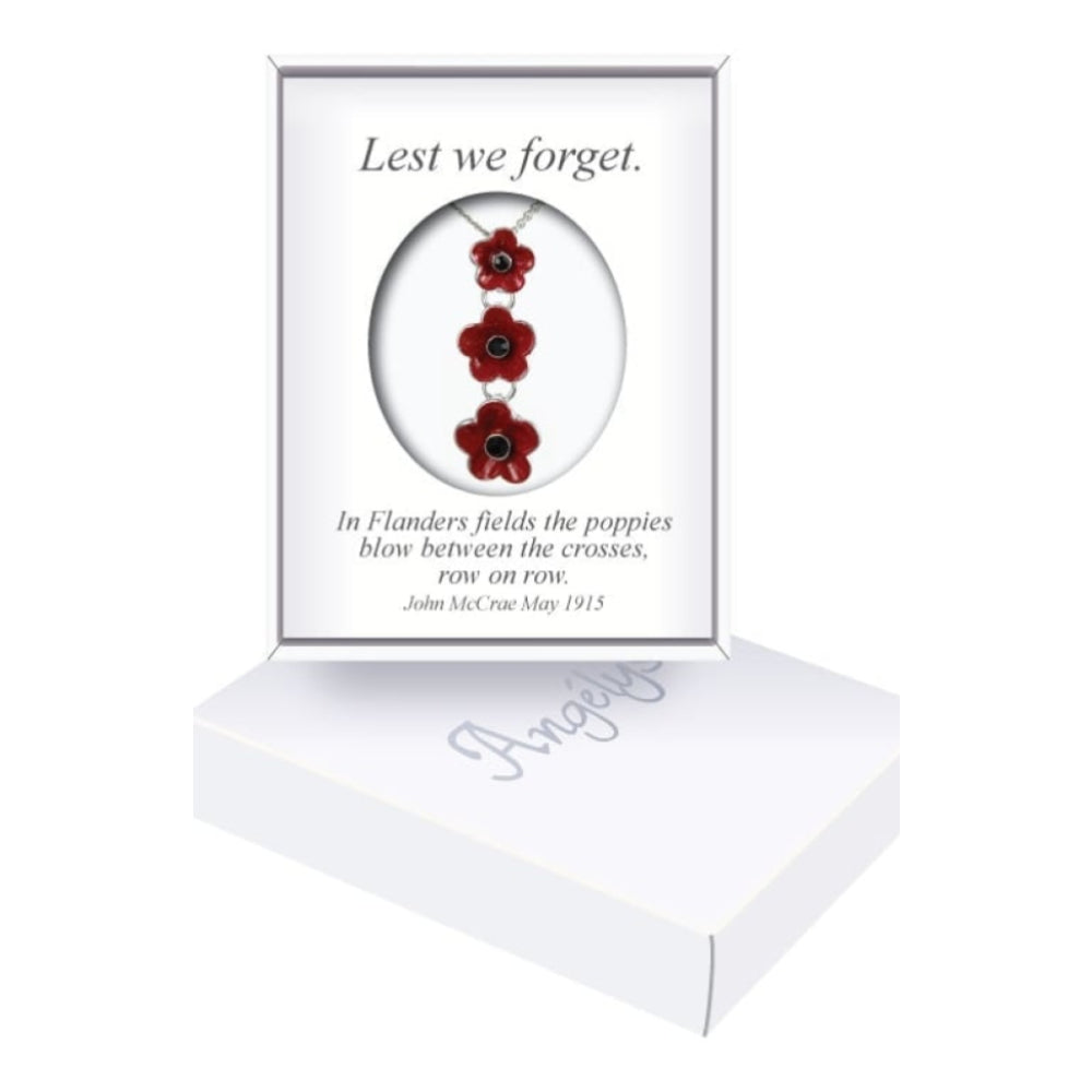 Ladies Red 3 Poppy Pendant Necklace 33mm