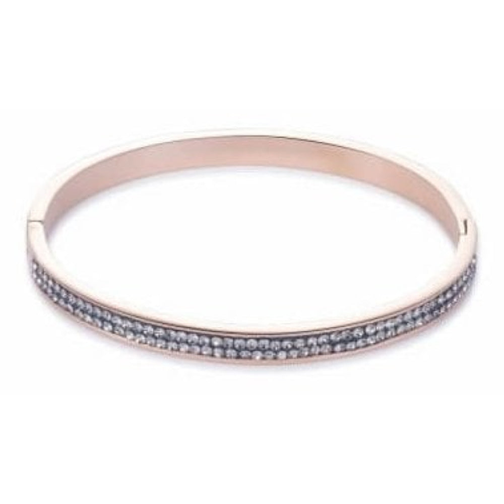 Rose Gold Tone Bangle with Click Closure & Clear Grey Swarovski Crystals