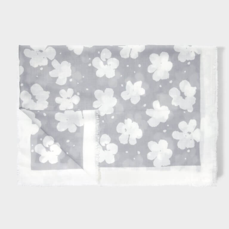 Flower Scarf | Pale Grey/White | 184cm X 86cm