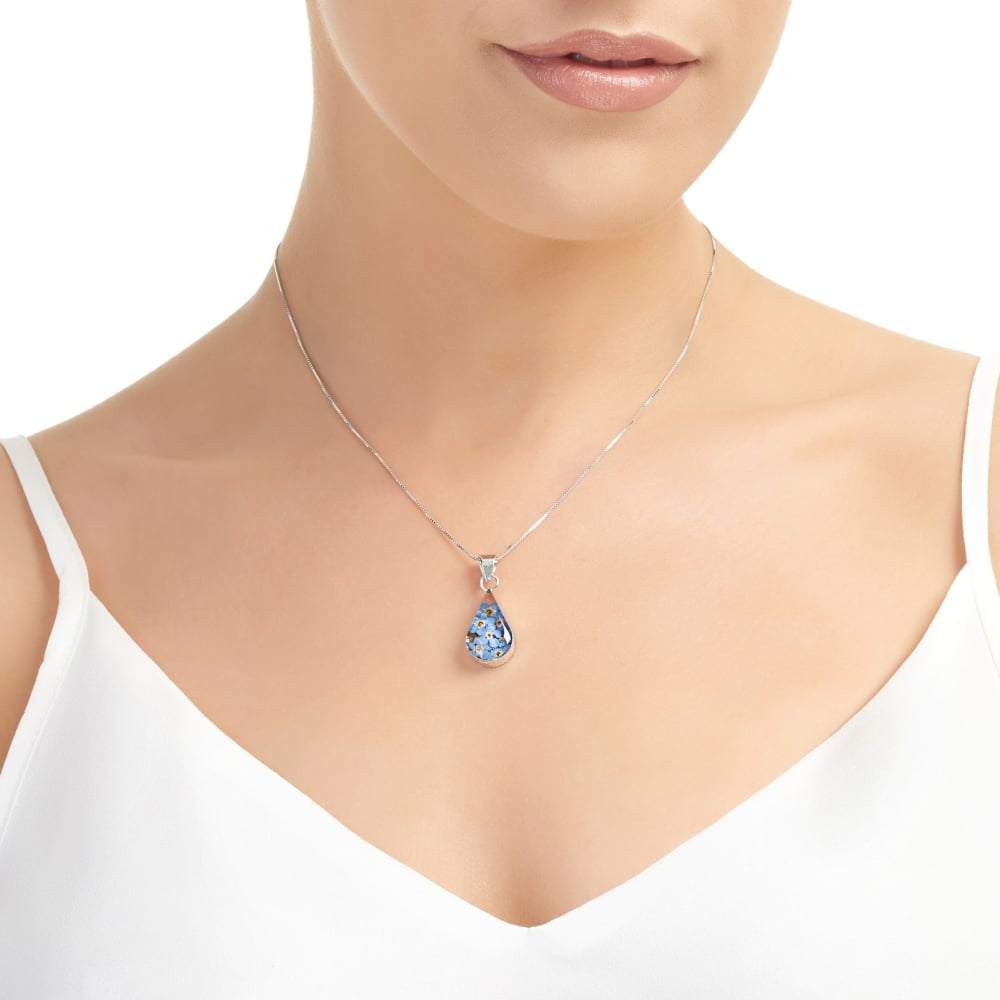 Silver Pendant - Forget-me-not - Teardrop