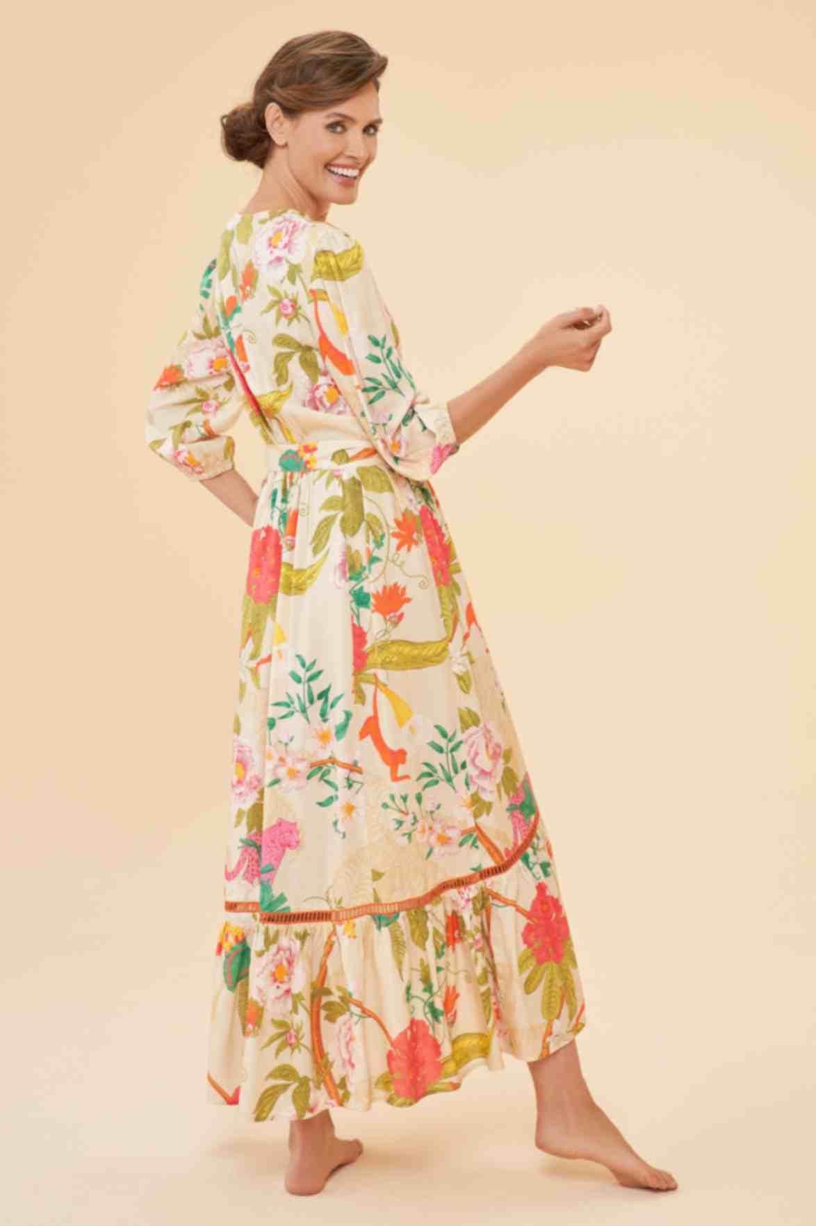 Tropical Flora & Fauna Wrap Dress - Coconut