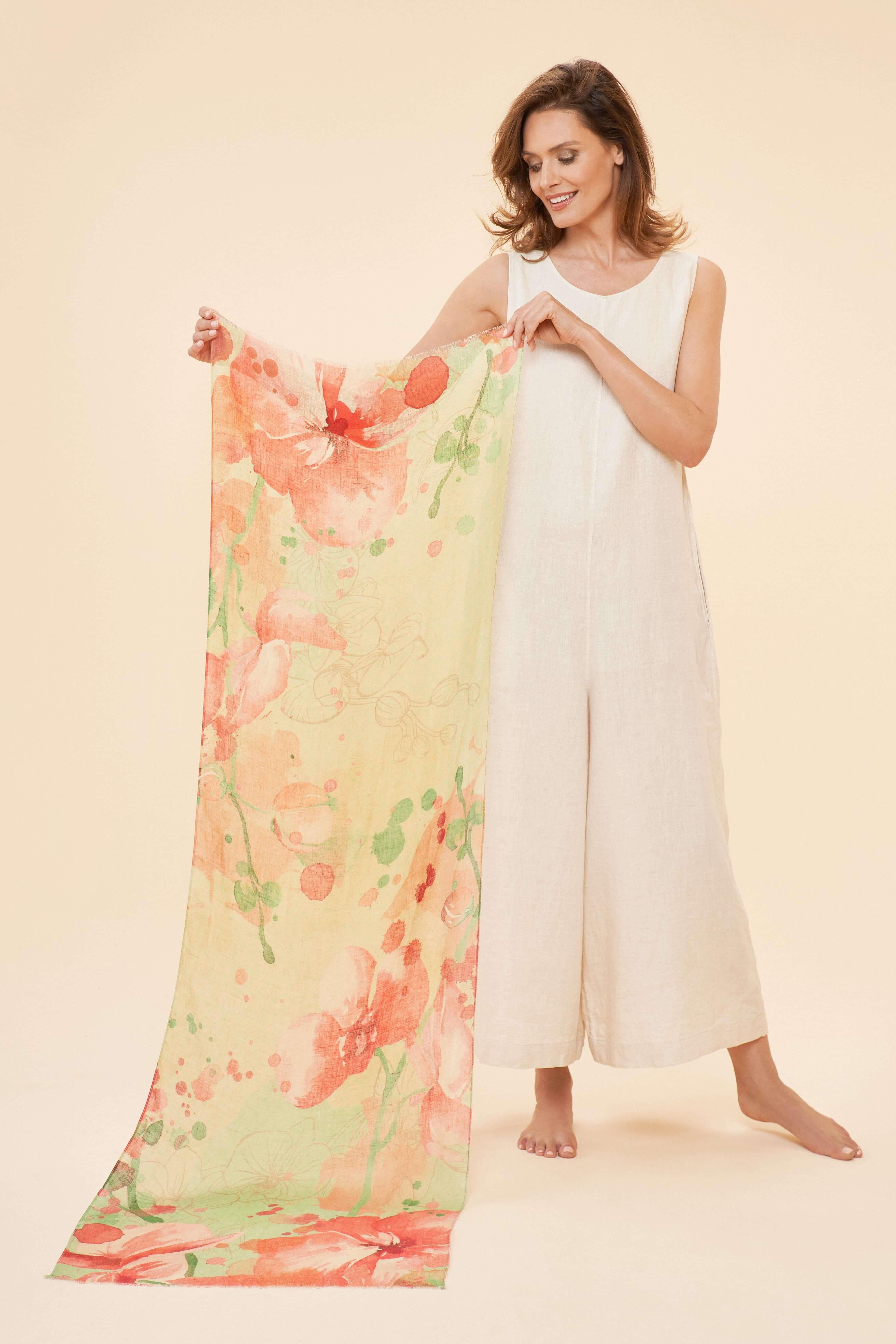 Watercolour Orchid Linen Print Scarf