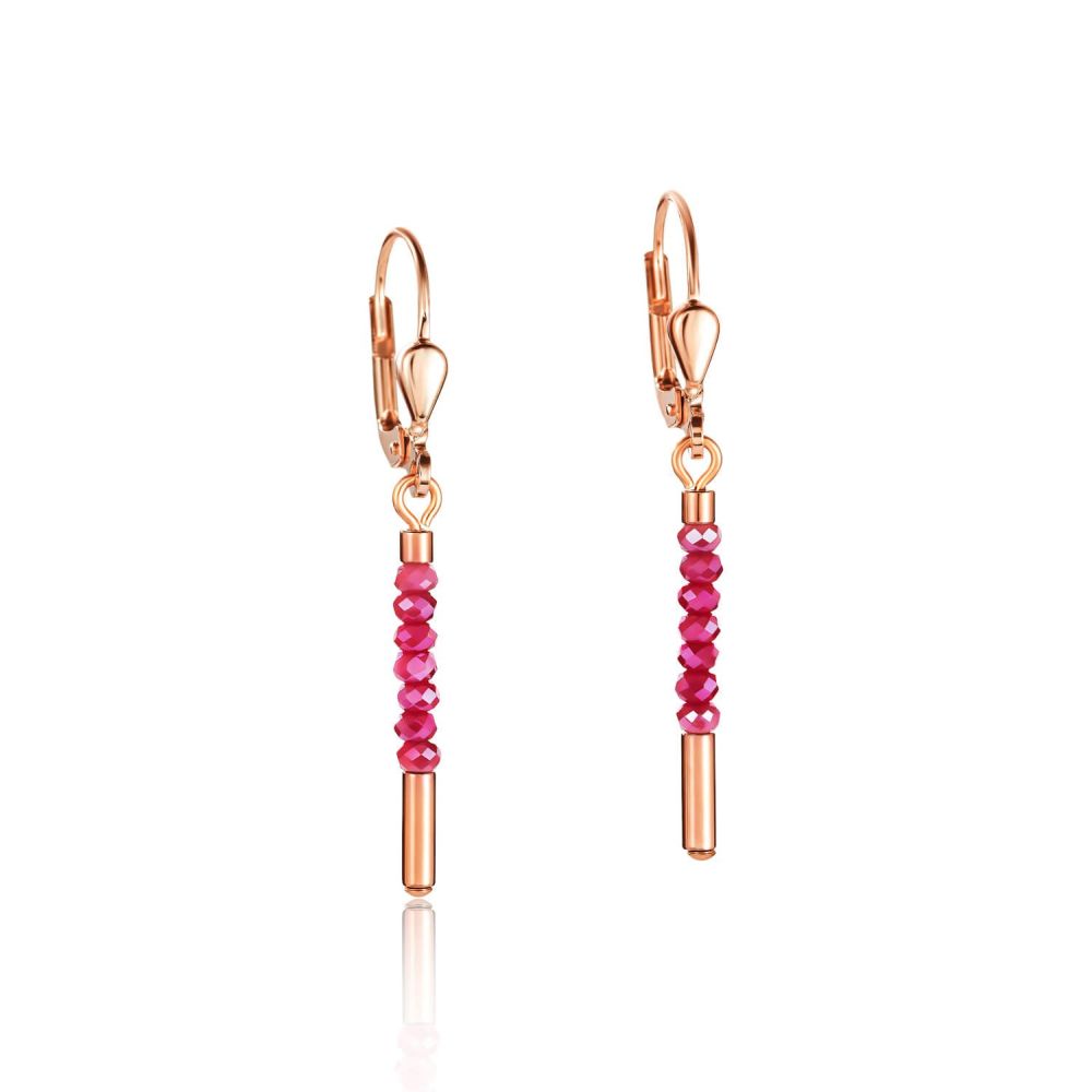 Waterfall Small Stainless Steel Rose Gold & Glass Red Earrings