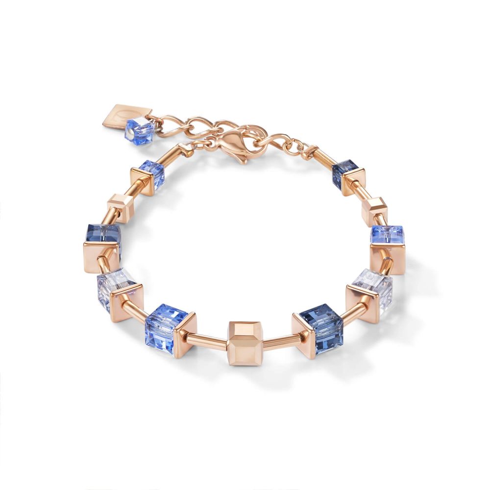 Swarovski Crystals & Blue Geo Cube Rose Gold Plated Bracelet