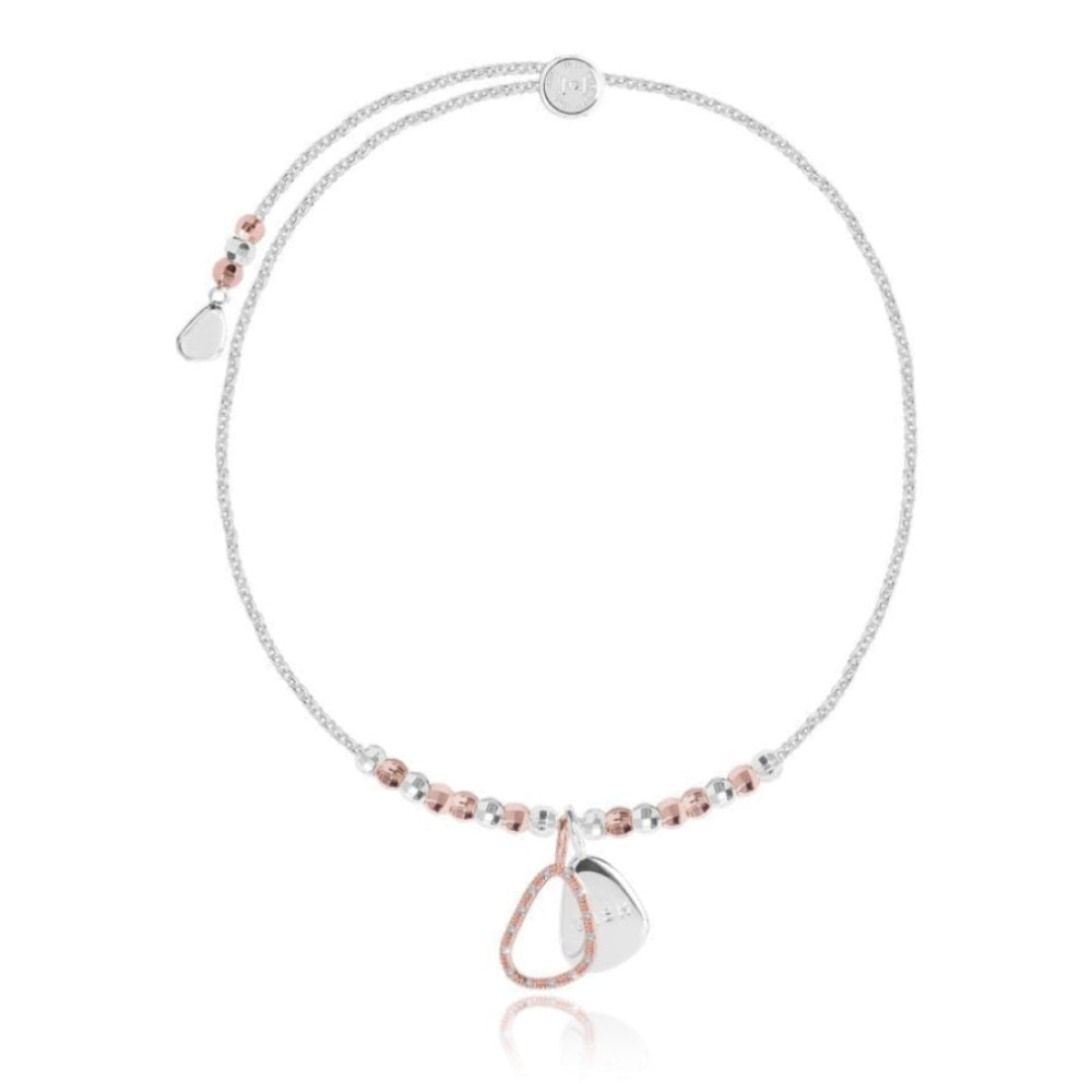 CACI - Wish - Silver Chain With Rose Gold Pave Charm And Silver Stamped Charm - Bracelet