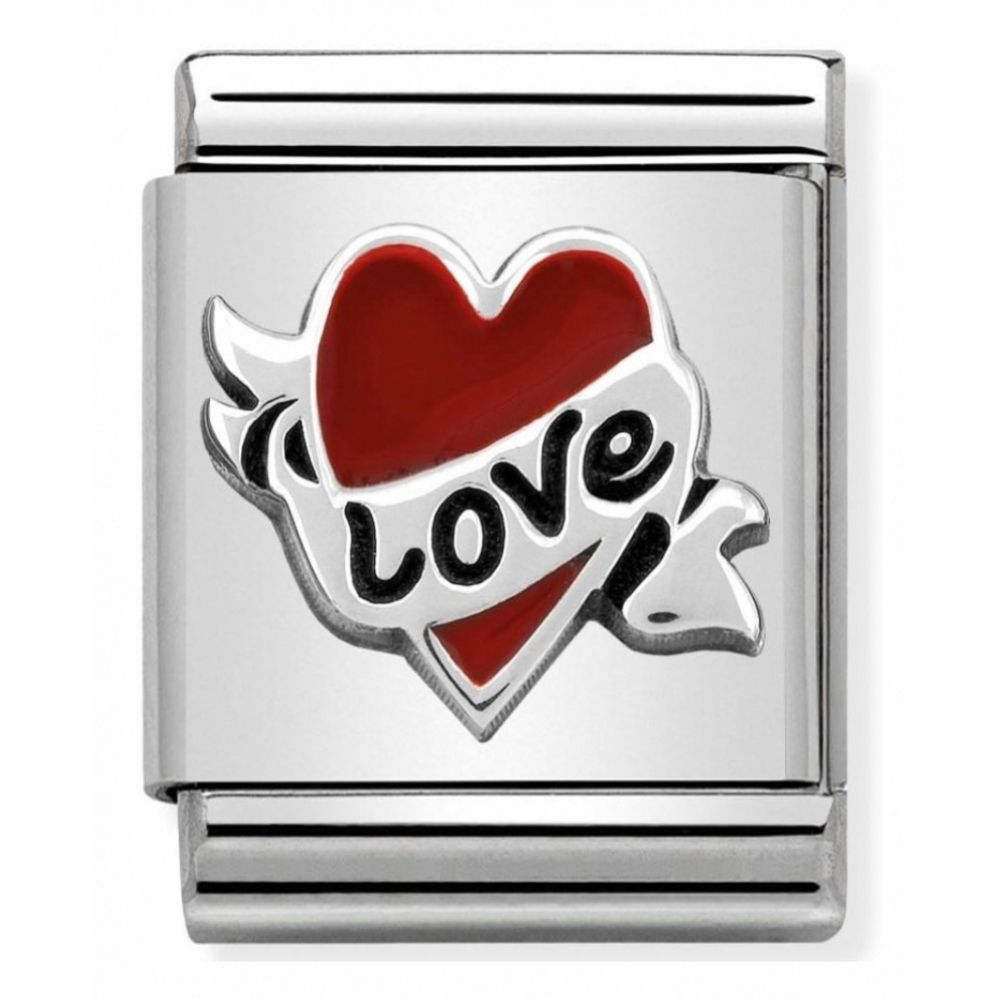 Composable Oxidised Heart With Bow Love Stainless Steel, Enamel And Sterling Silver Big Charm