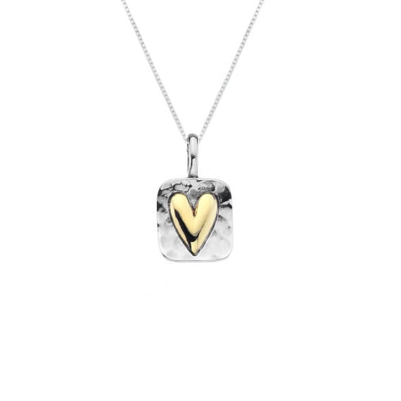 Origins Brass Heart In Hammered Rectangle Pendant Necklace