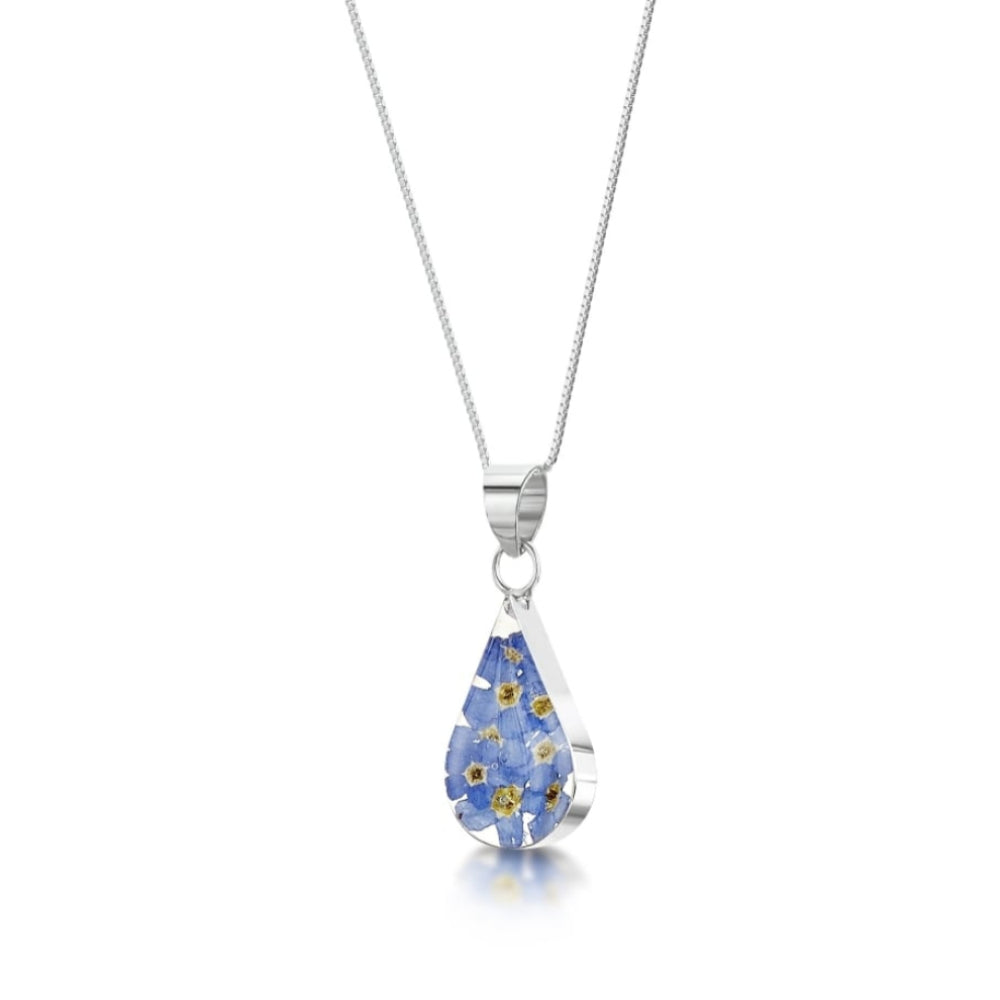 Silver Pendant - Forget-me-not - Teardrop