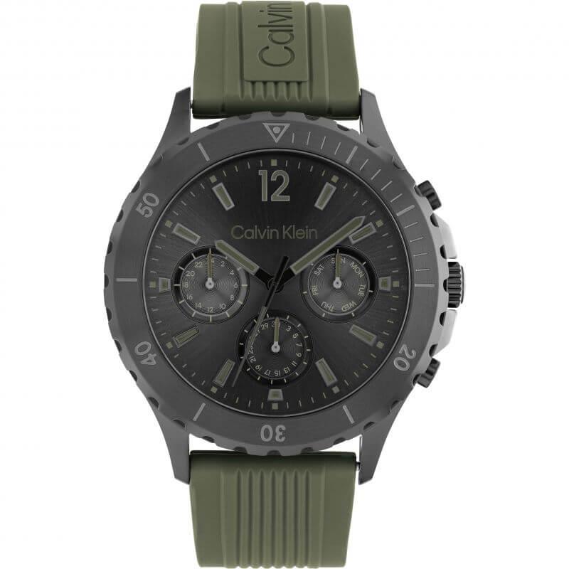 Sports Chronograph Black Dial Green Silicone Strap Gents Watch