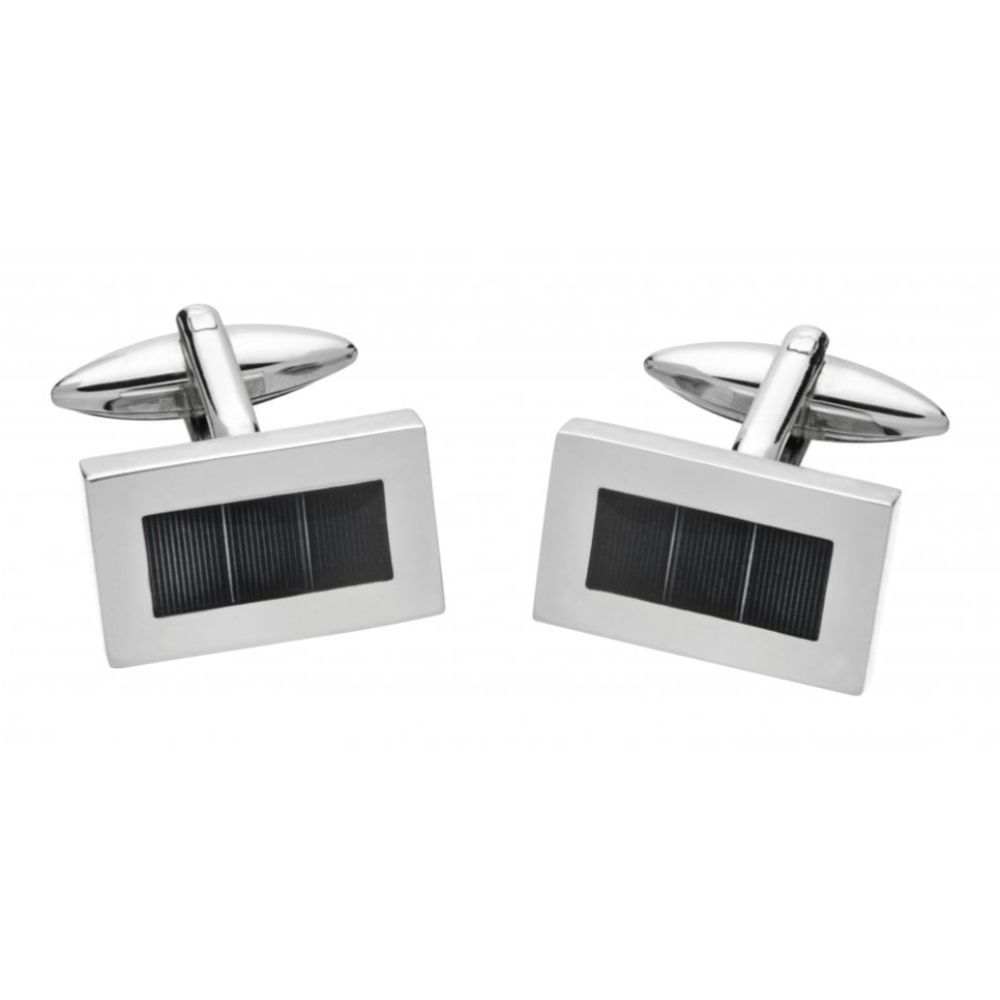 Brass Round Cufflinks With Lined Pattern & Black Rectangular Enamel Centre