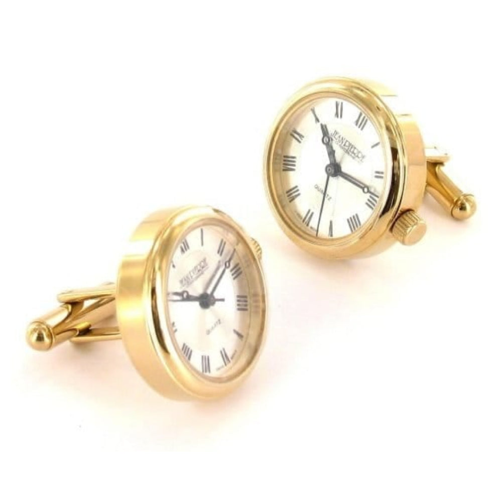 Gold Plated White Dial Cuff Links