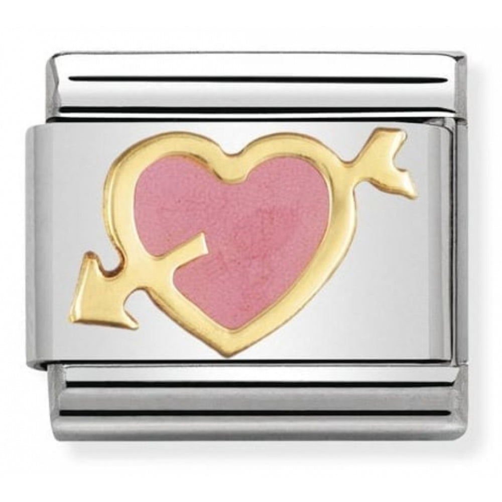 Classic Pink Heart With Arrow Stainless Steel With Enamel & 18k Gold Charm