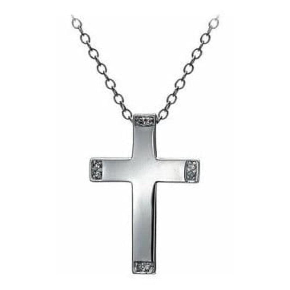 Ladies Sparkle Cross Silver With Diamond Pendant Necklace