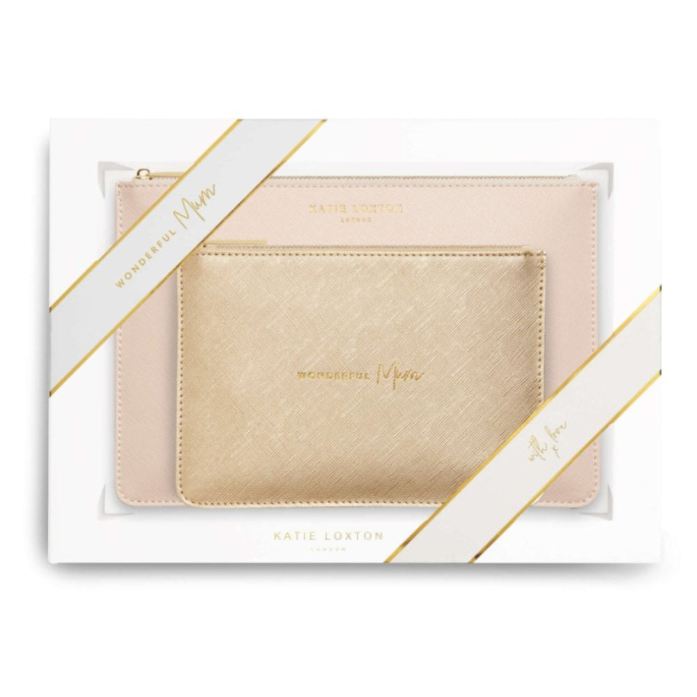 PERFECT POUCH GIFT SET - WONDERFUL MUM - Oyster Pink and Metallic Gold - 29x21x2.5cm (boxed)
