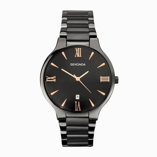 Gun Metal Case with Black Dial & Stainless Steel Bracelet Men's Watch
