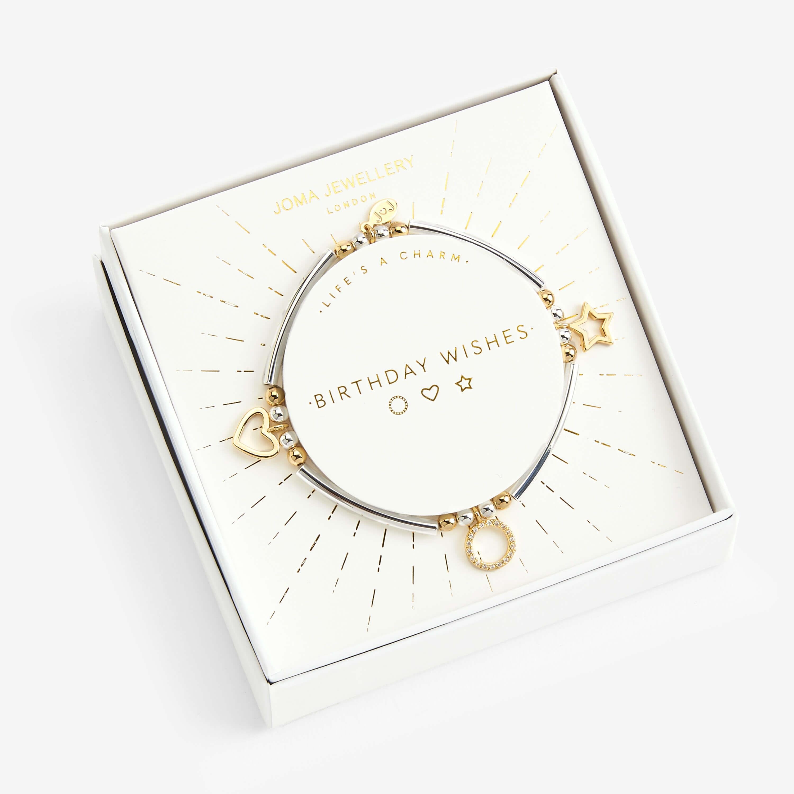 Life's A Charm | Birthday Wishes | Silver, Gold | Charm Bracelet | 17.5cm Stretch