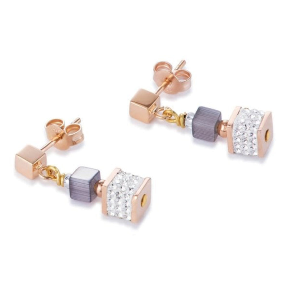 Multicolour Nature Geo Cube Earrings with Stickpin
