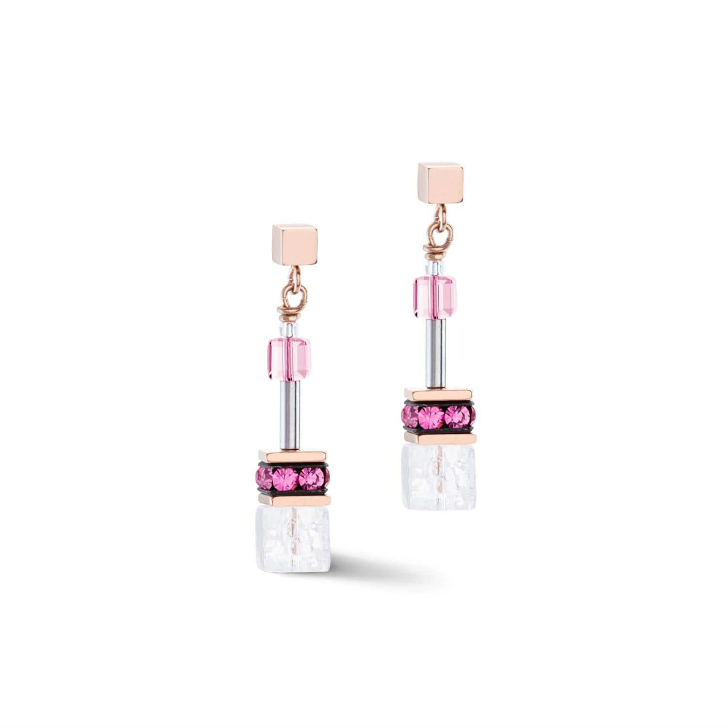 GeoCUBE Iconic Nature Earrings With Stickpin In Pink & White