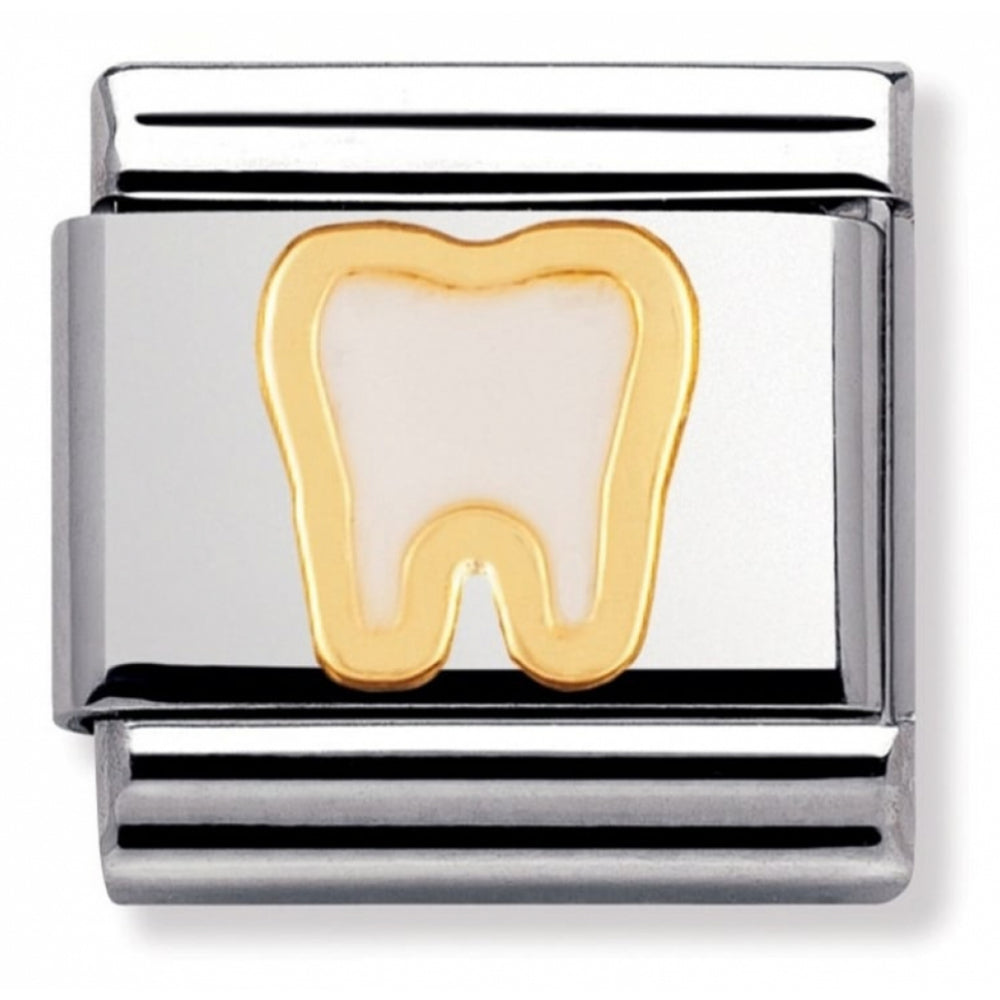 Classic Tooth In Stainless Steel With Enamel & 18k Gold Charm