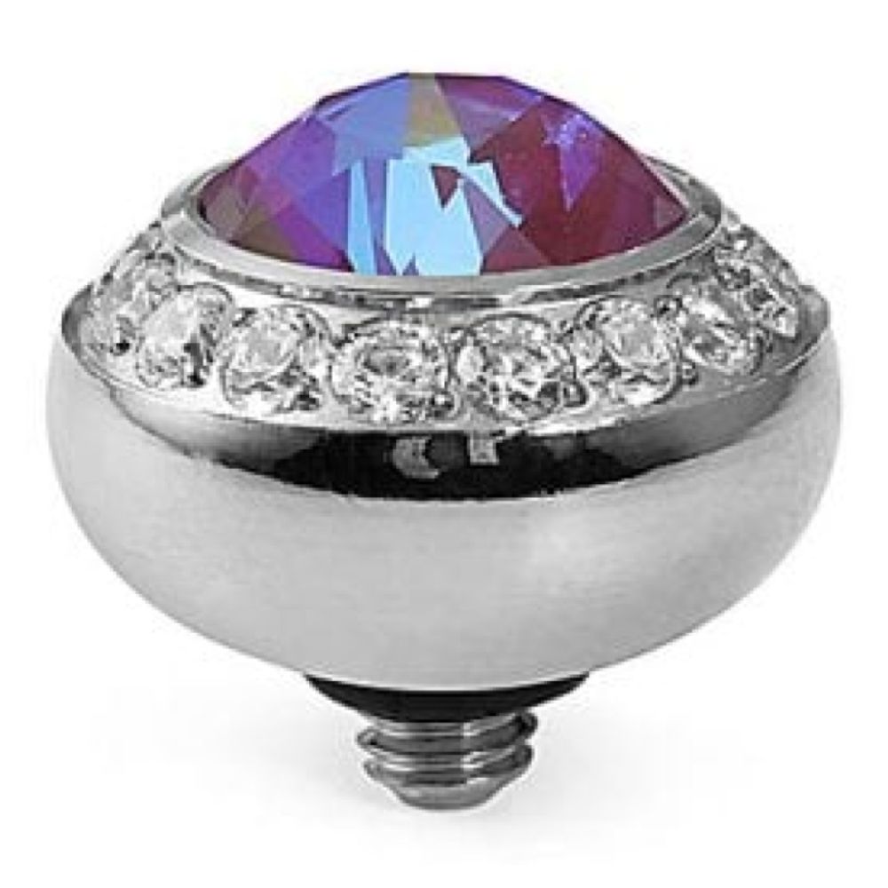 10mm Interchangeable Tondo Deluxe Burgundy Delite Crystal Top in S/P With Crystal Bordered
