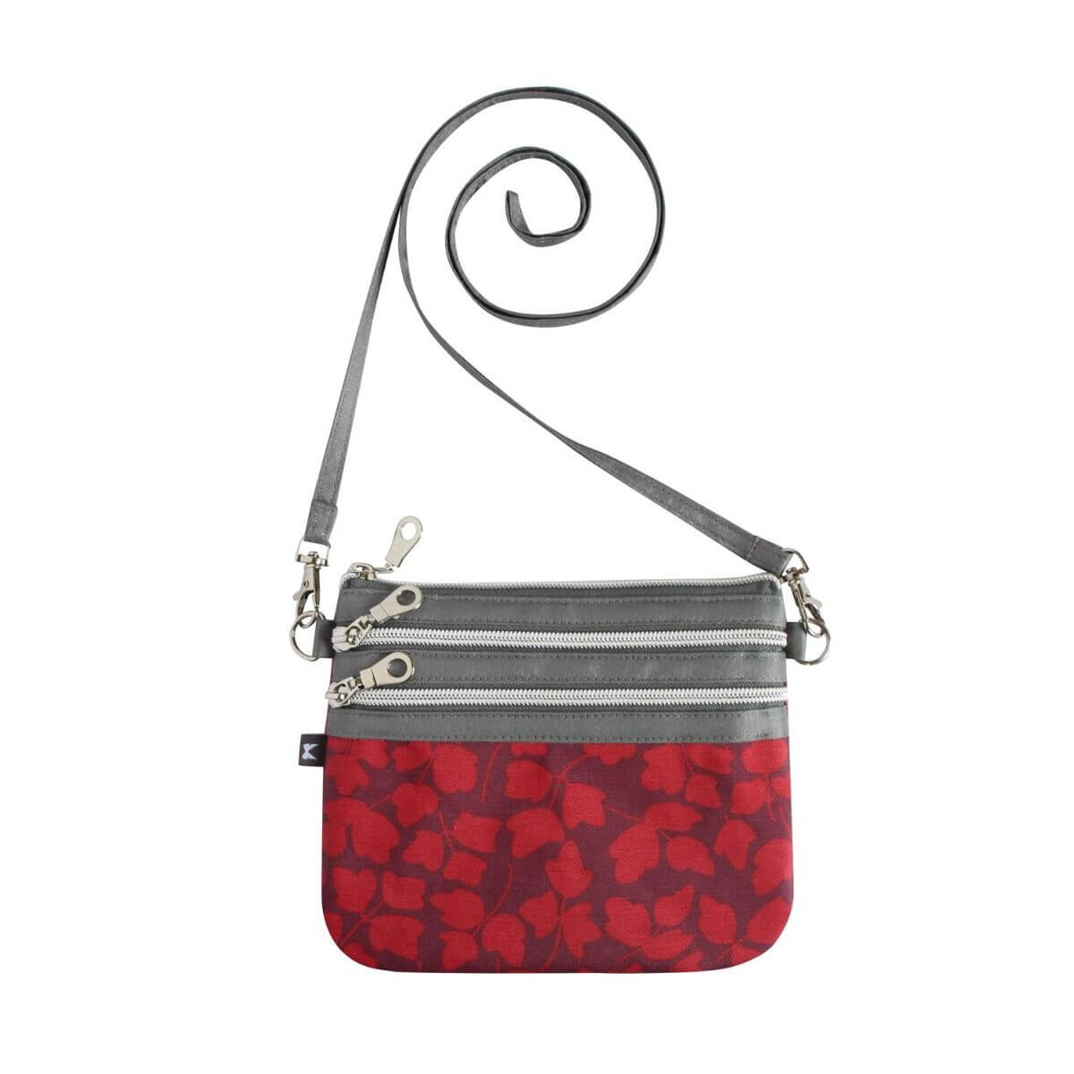 Red Flower Oil Cloth 3 Zip Pouch Bag