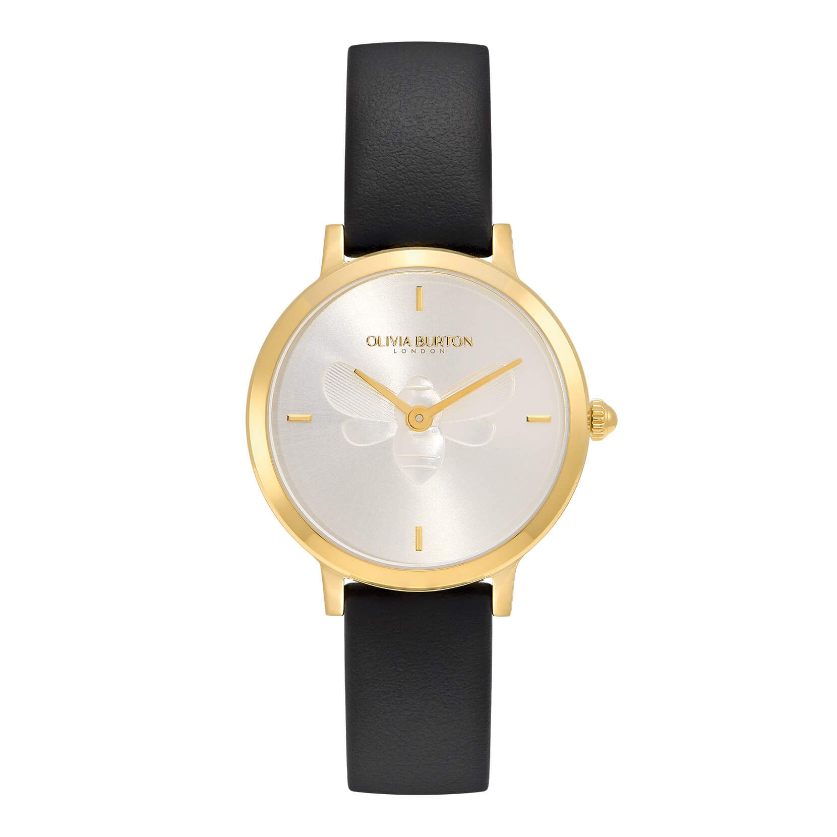 Signature Bee Ultra Slim Gold & Black Leather Strap Watch