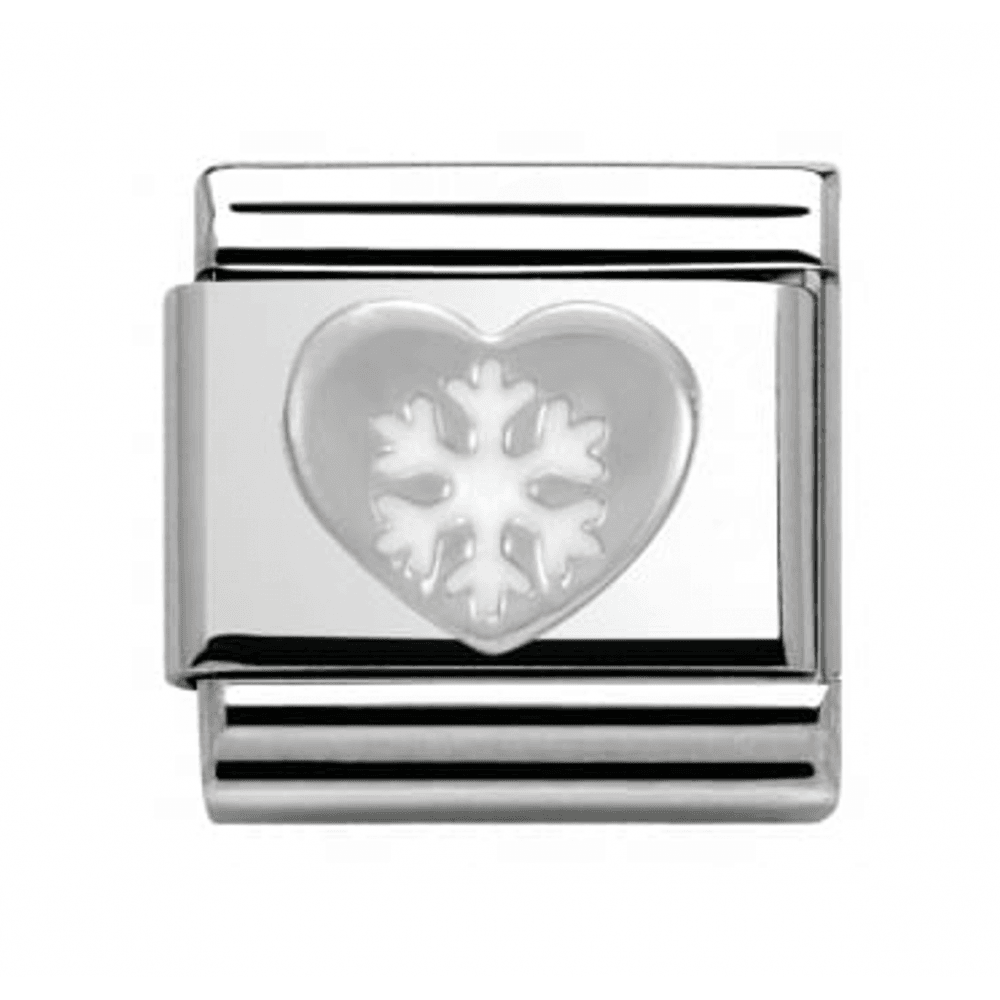 Classic Silver Heart with White Snow Flake Link
