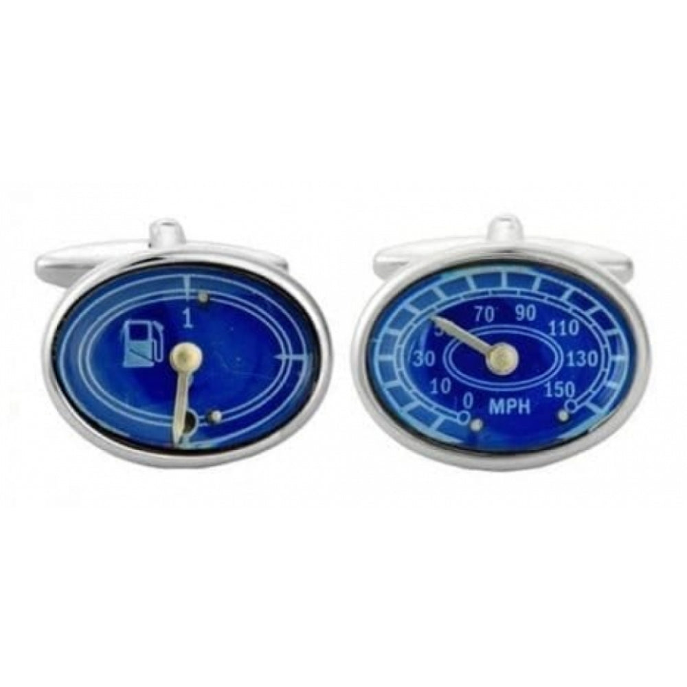 Rhodium Plated Speed & Fuel Gauge Cufflinks