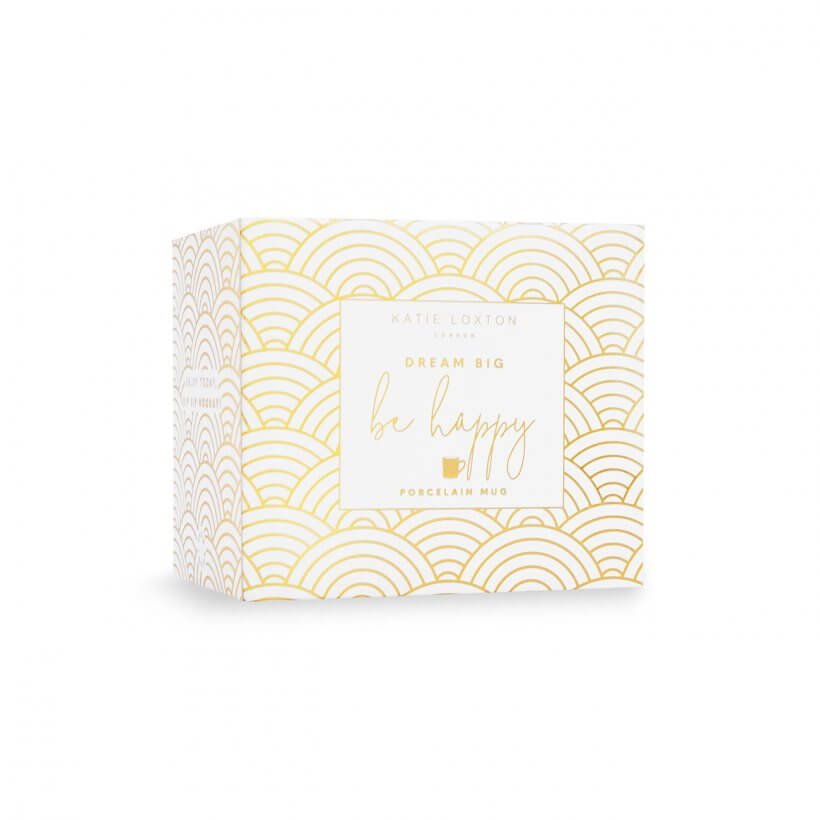 Boxed Porcelain Mug | Dream Big Be Happy | White And Gold