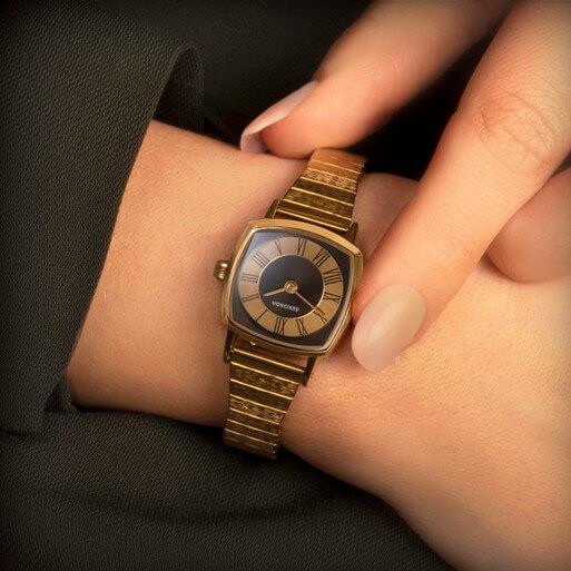 Heritage Black Dial With Gold Plated Case & Bracelet Strap Ladies Watch