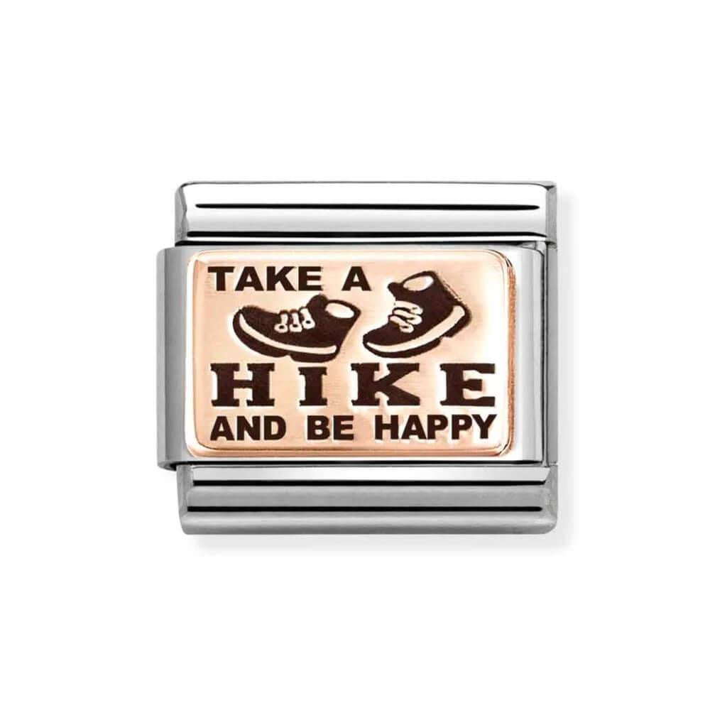 Composable Classic Link With Take a Hike and Be Happy With Boots Symbols In 9k RG & Black Enamel