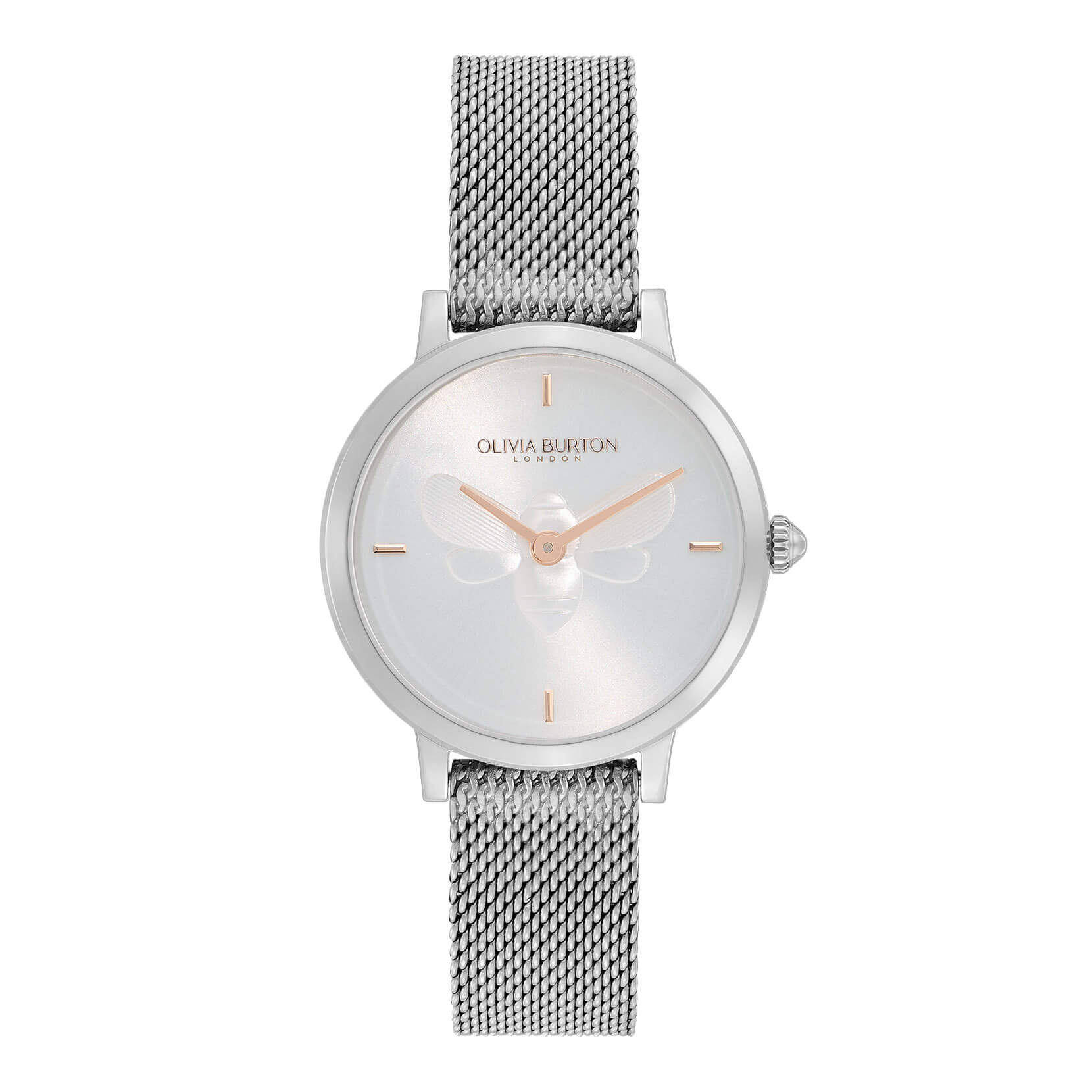 Signature Bee Ultra Slim Metallic White & Silver Mesh Watch