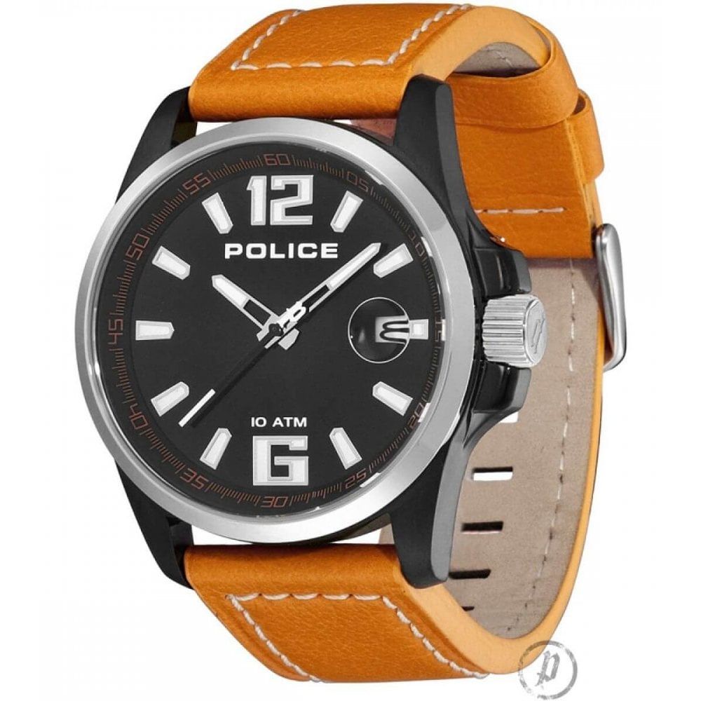 Black IP Case With Black Dial & Orange Leather Strap Lancer Gents Watch