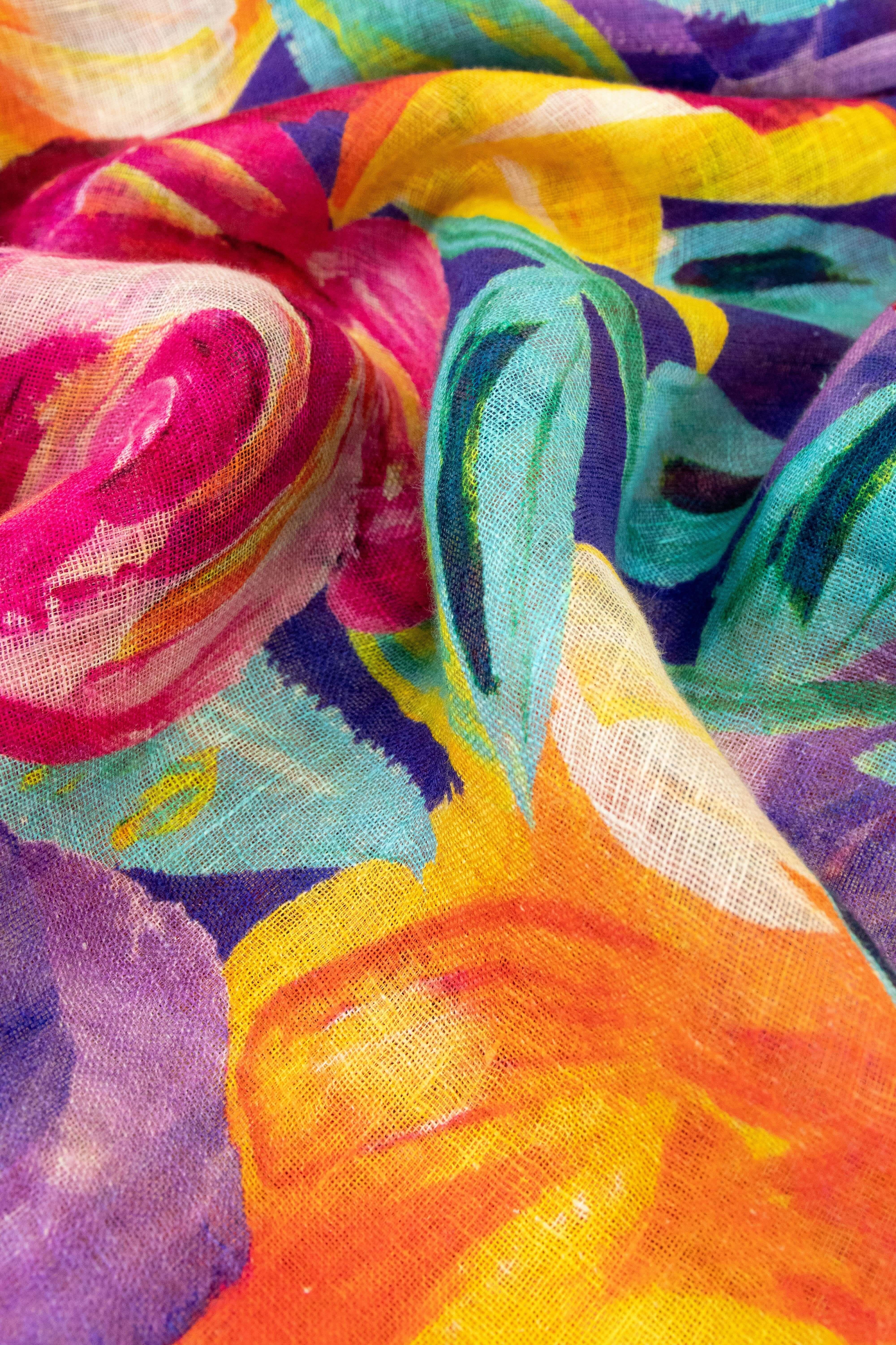 Floral Frenzy Linen Scarf in Sunset