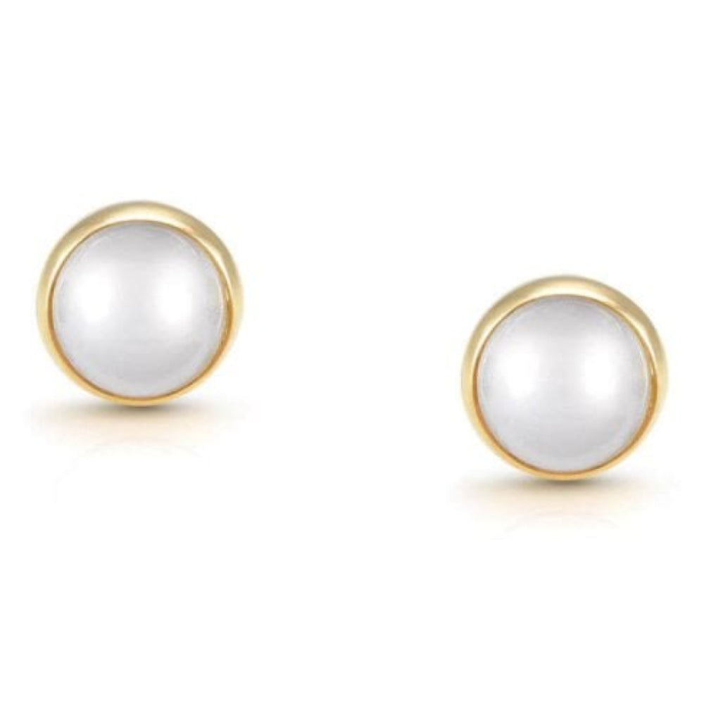 18k Gold Plated With White Pearl Round Earrings