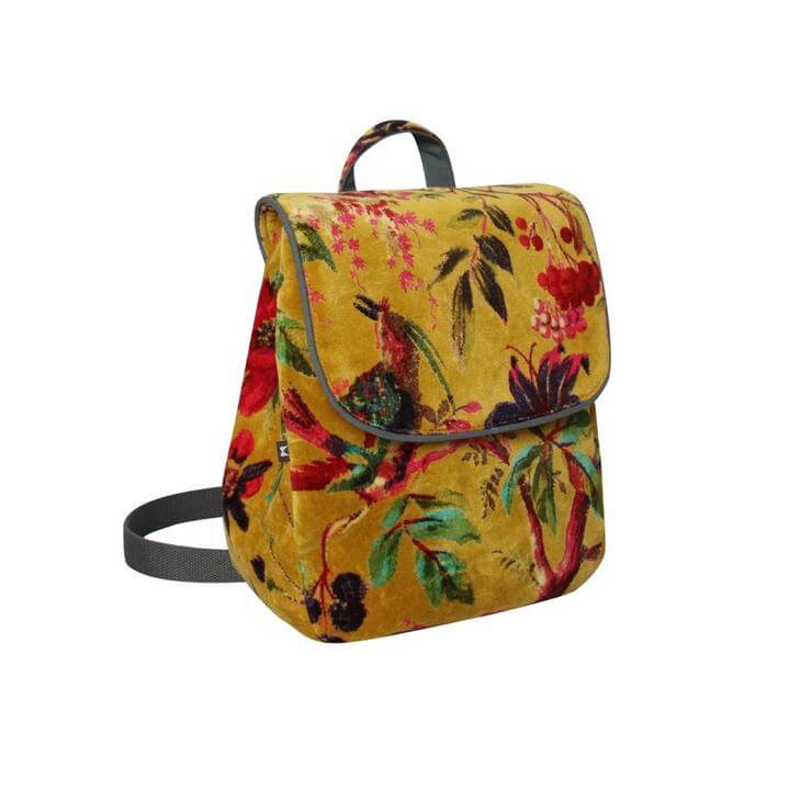 Printed Mustard Velvet Backpack