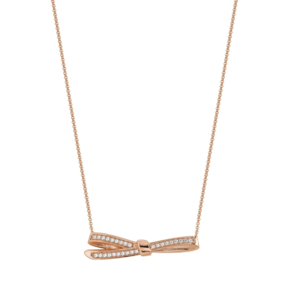 Rose Gold Plated Sterling Silver Big BOW Pendant With Cubic Zirconia Necklace