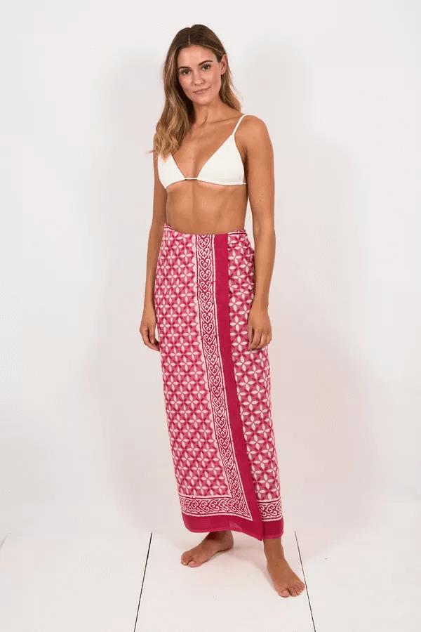 Hand Printed Cotton Sarong Tiles Pink