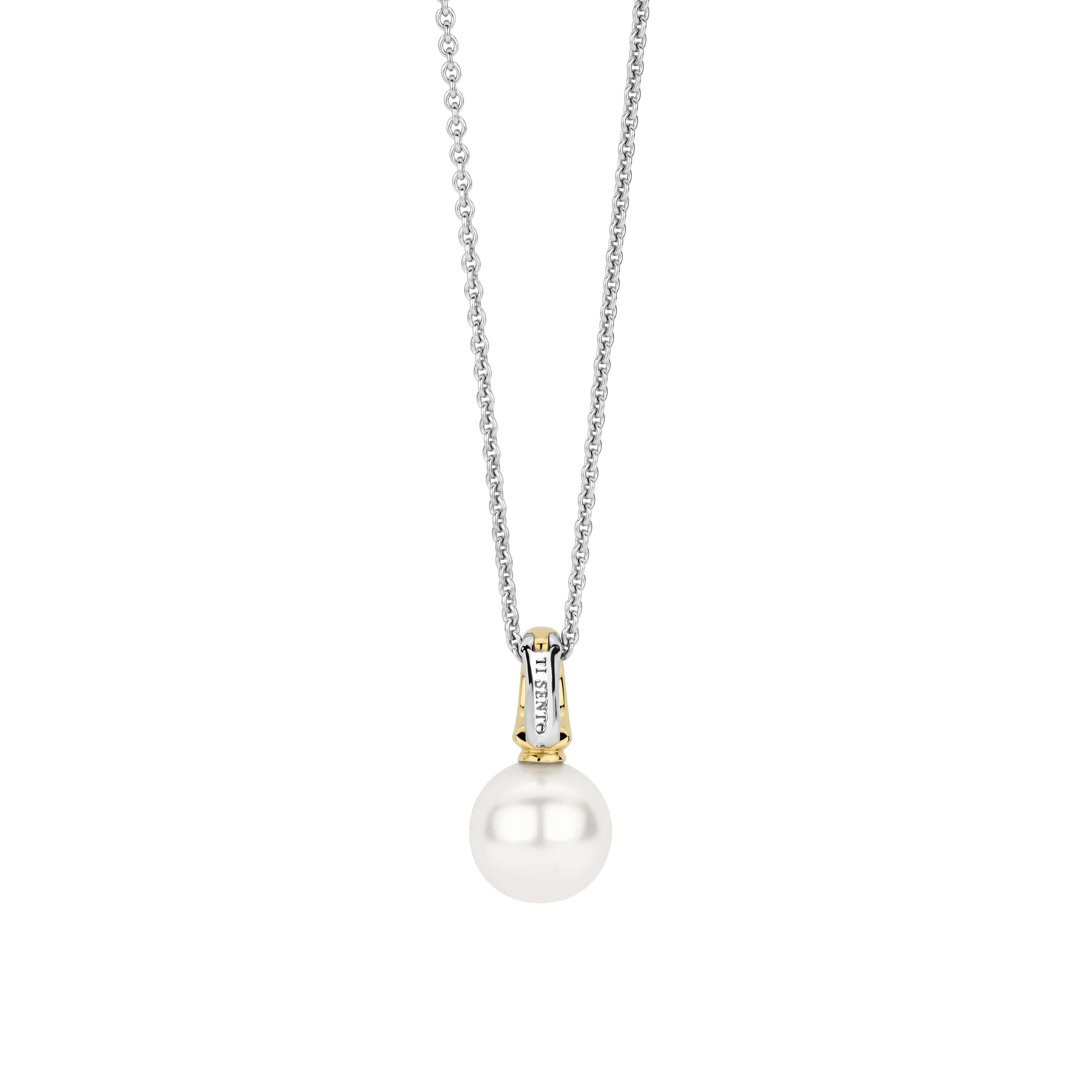 White Pearl With GP Hook Pendant & Silver Chain Necklace