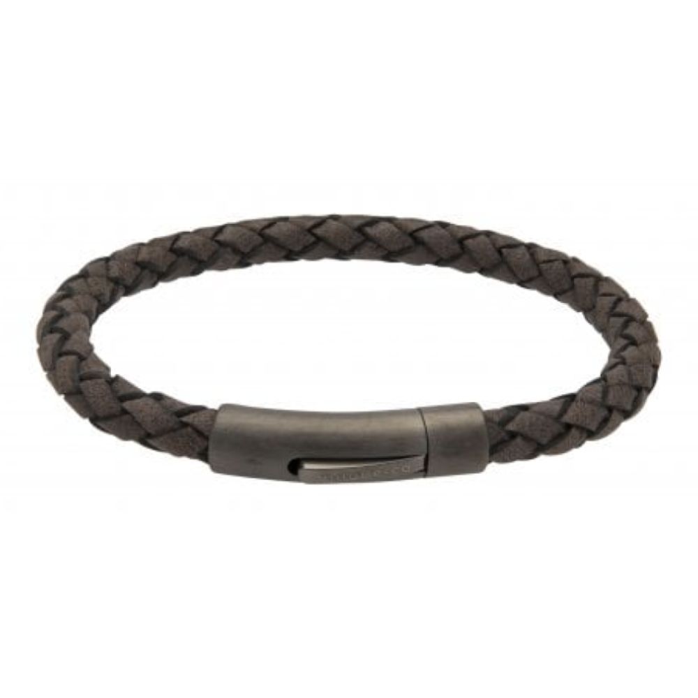 Moro Leather Bracelet Bl Edge With Matte/Gunmetal Ip Steel Clasp