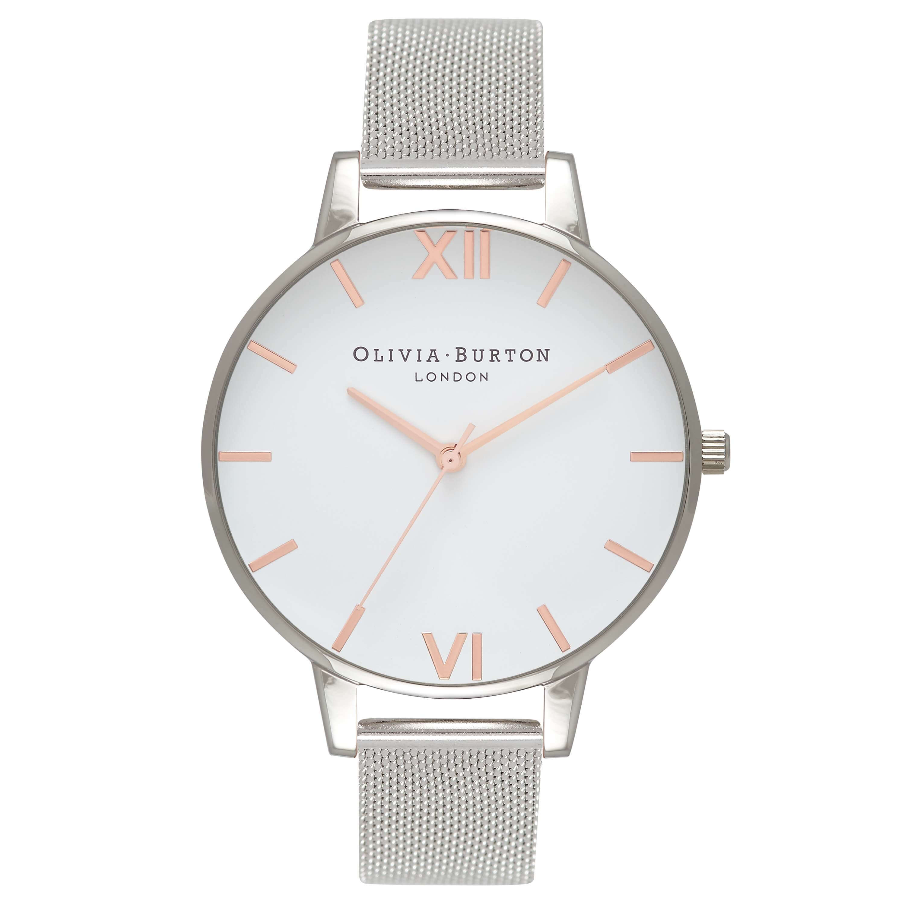 Stainless Steel White Dial Mesh Bracelet Strap Ladies Watch